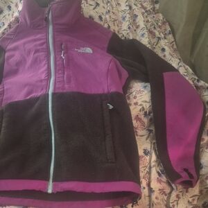 The North Face Magenta and Dark Green Fleece Jacket